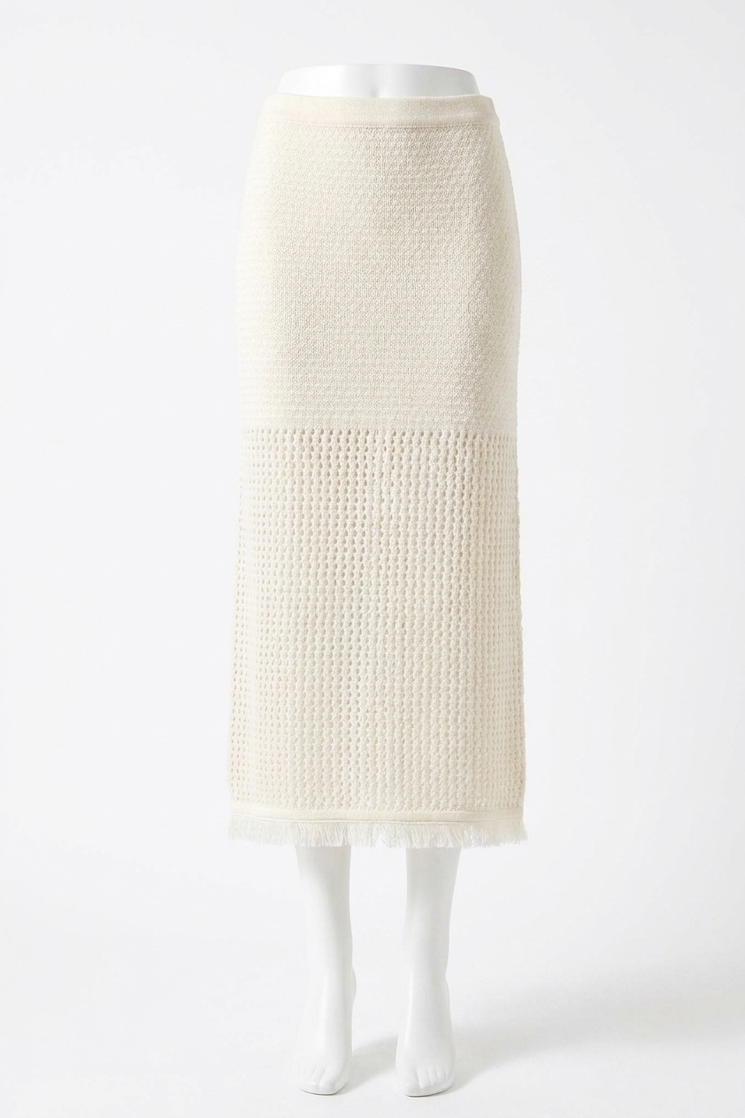New Velvet By Graham & Spencer Blythe Mesh Cotton Knit Midi Skirt In Milk